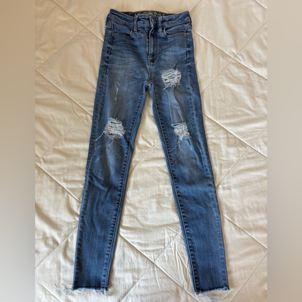 American Eagle Outfitters Blue Distressed Skinny Jeans